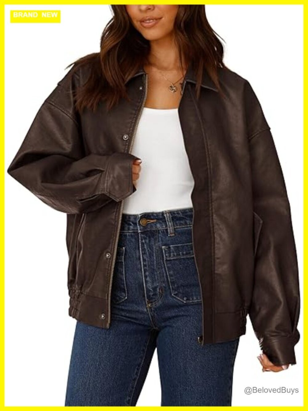 Faux Leather Motorcycle Jacket Oversized Zip Up Winter Coat Outerwear